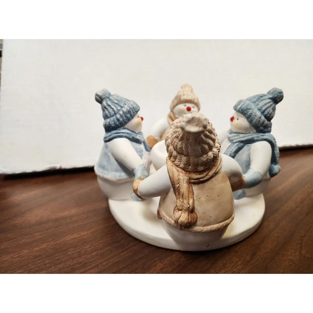 Penco Circle of Friends Snowmen Ceramic Tea Light Candle Holder 2000 7.5